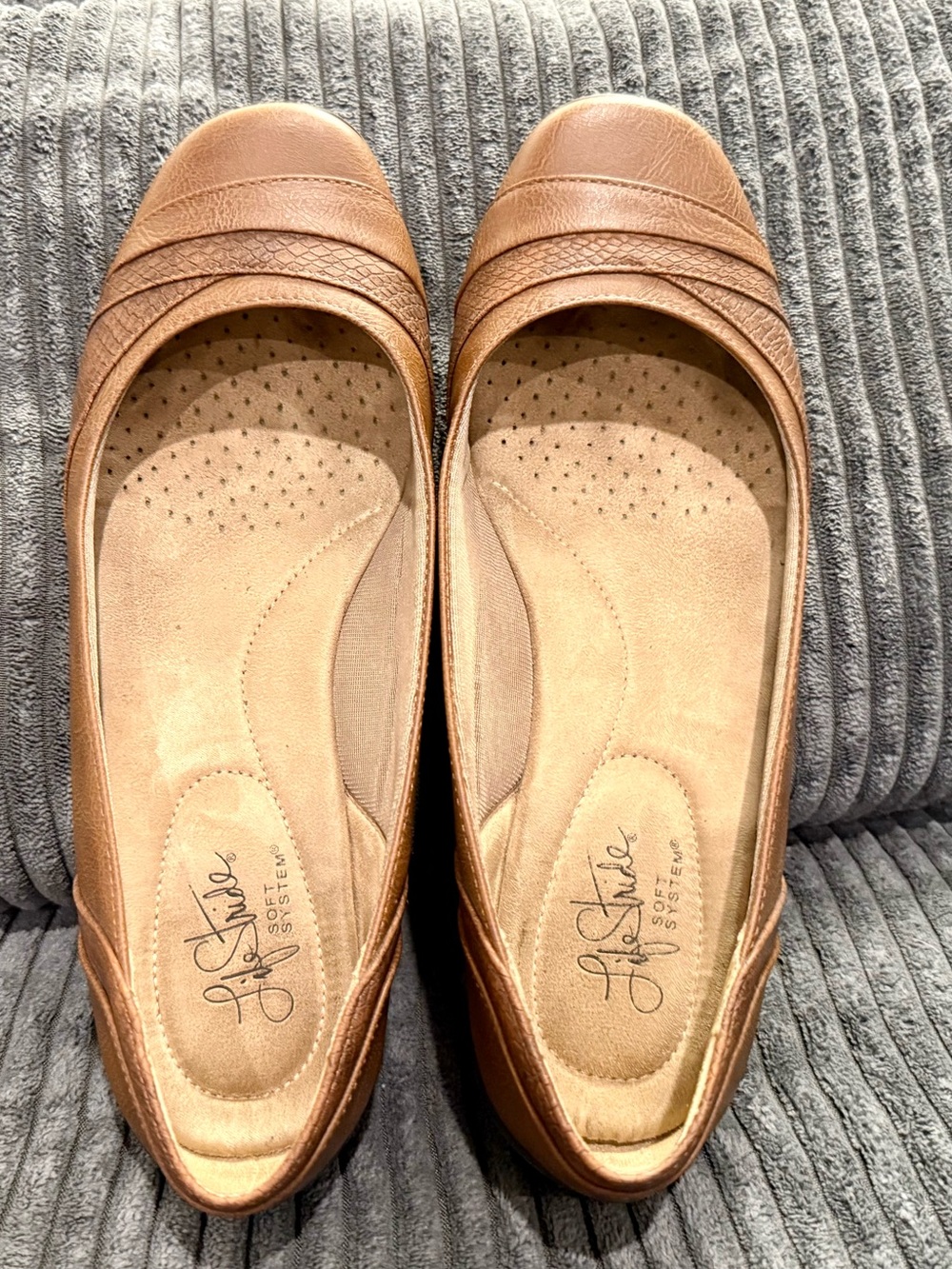 Life Stride Tan Slip-On Comfort Flats
